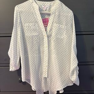 White Polka Dot Women's Button Down Top